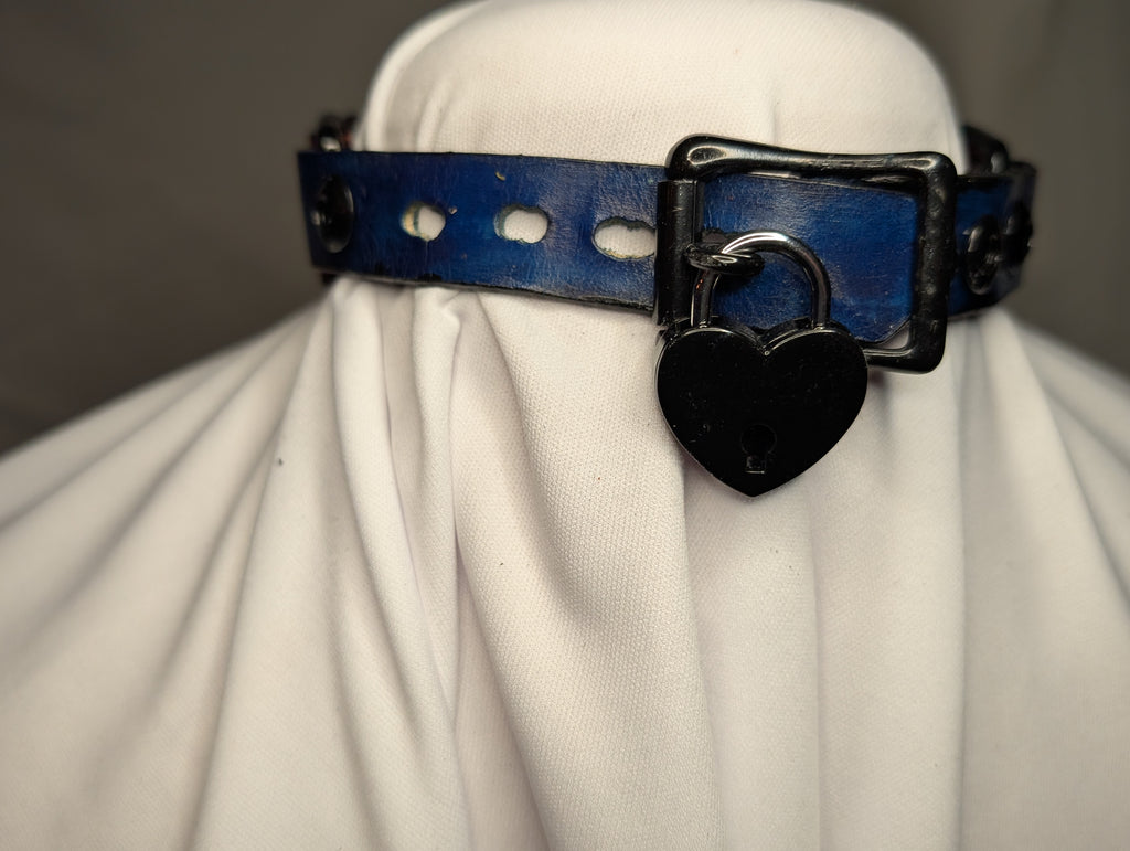 Blue & Red working collar with locking buckle and tree of life accent