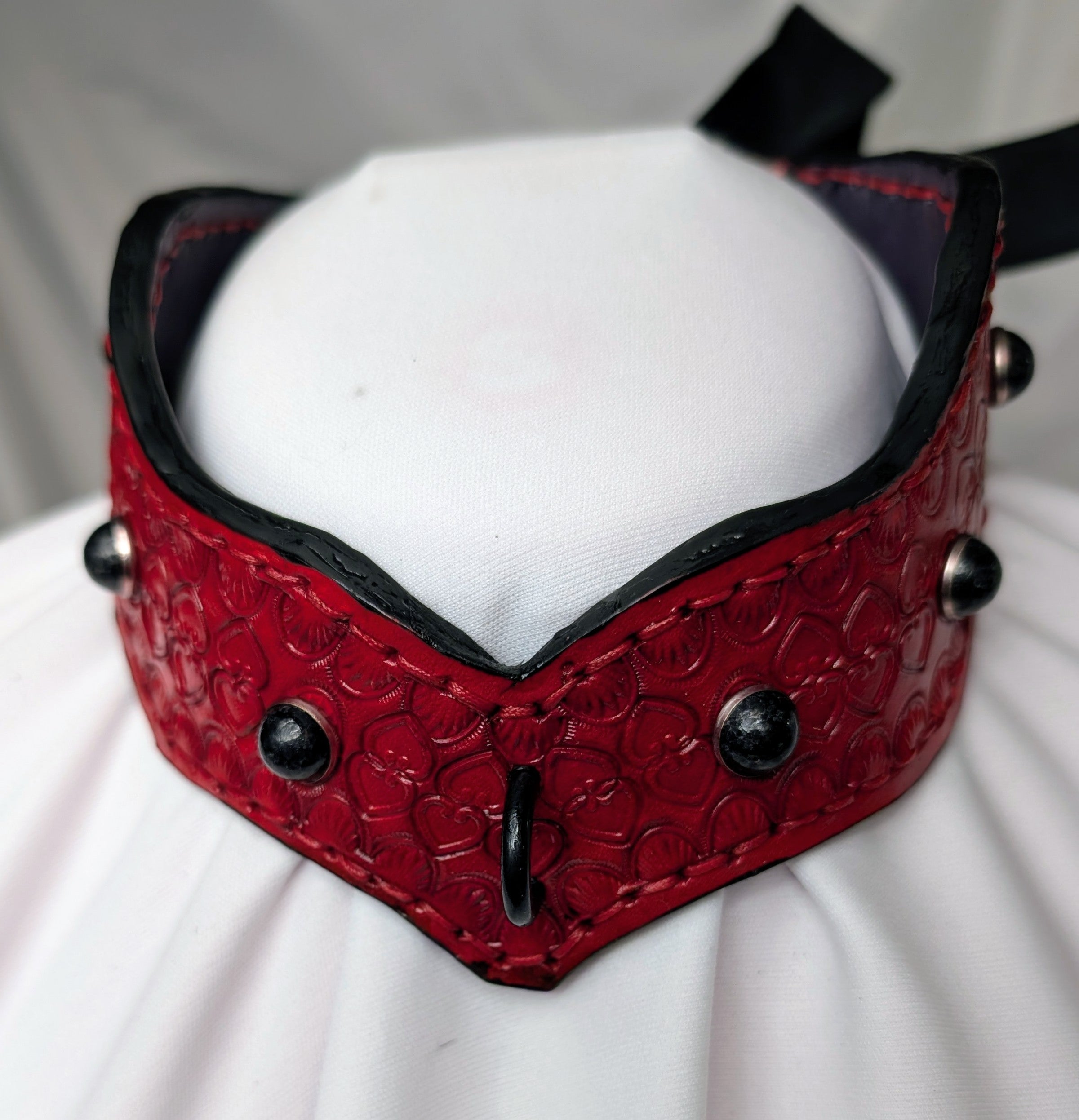 Red leather with Black stone, bow tie and black hardware