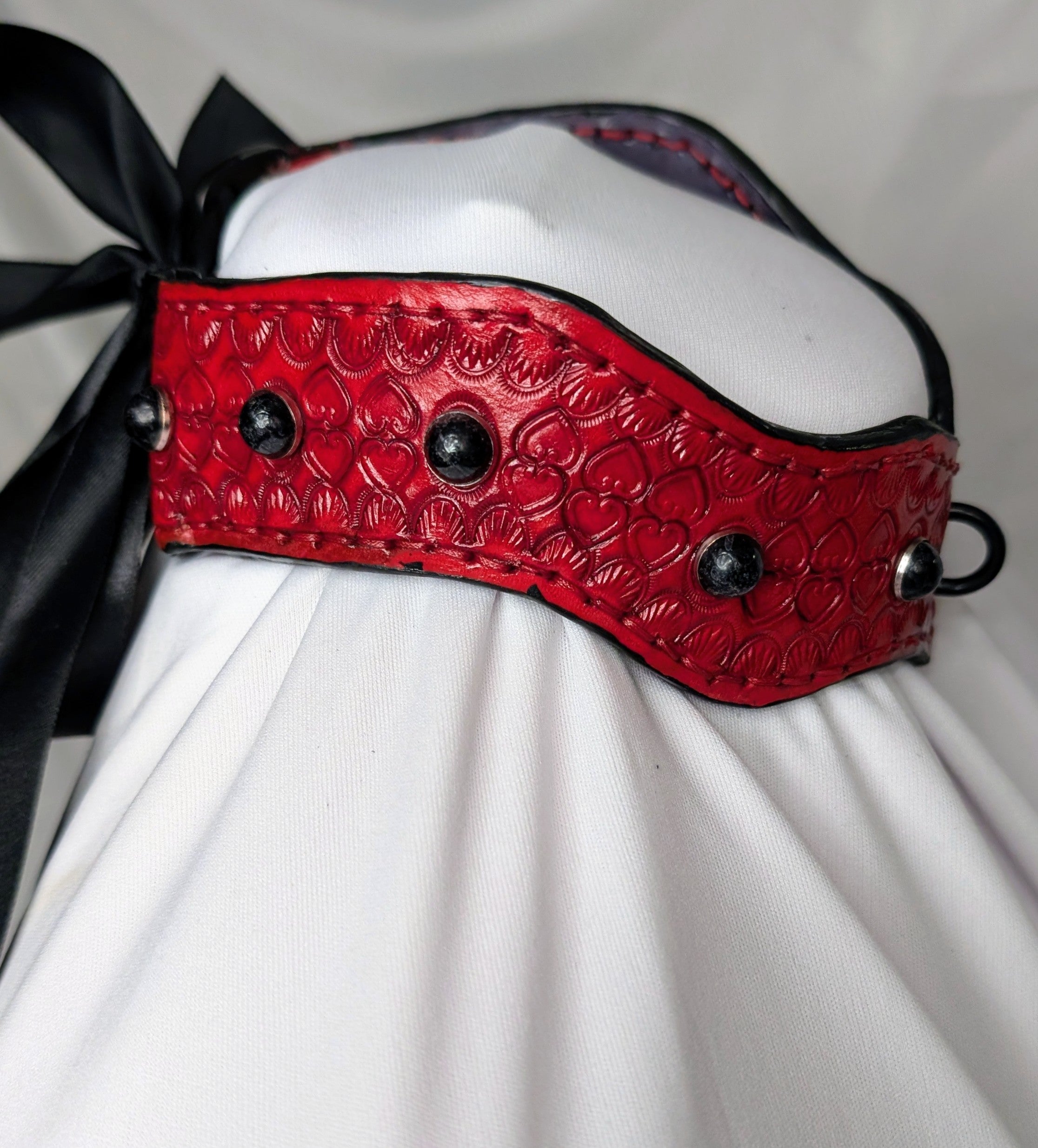 Red leather with Black stone, bow tie and black hardware