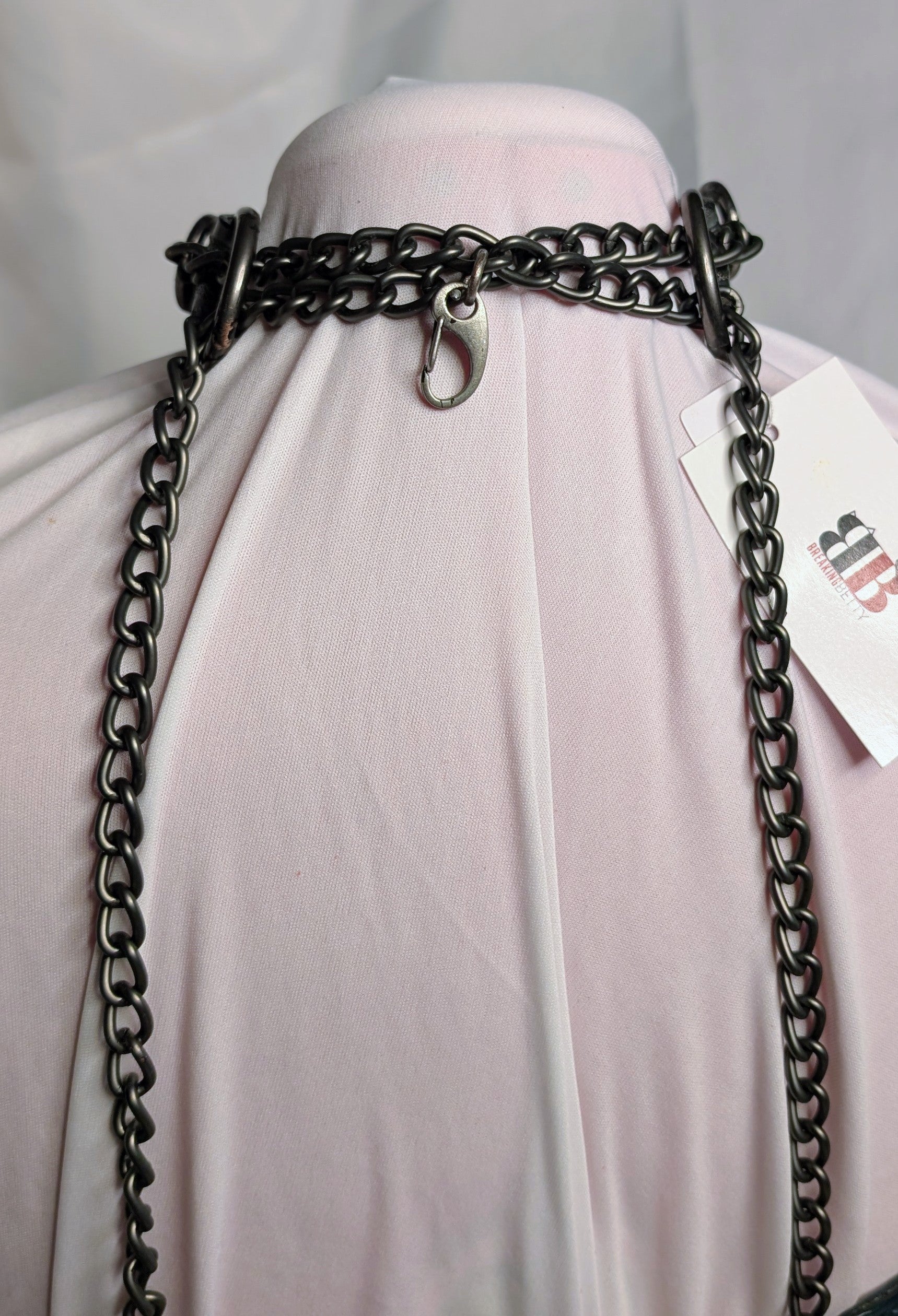 Leather Rebel "choke-her-chain" working collar in slate grey with gun metal hardware