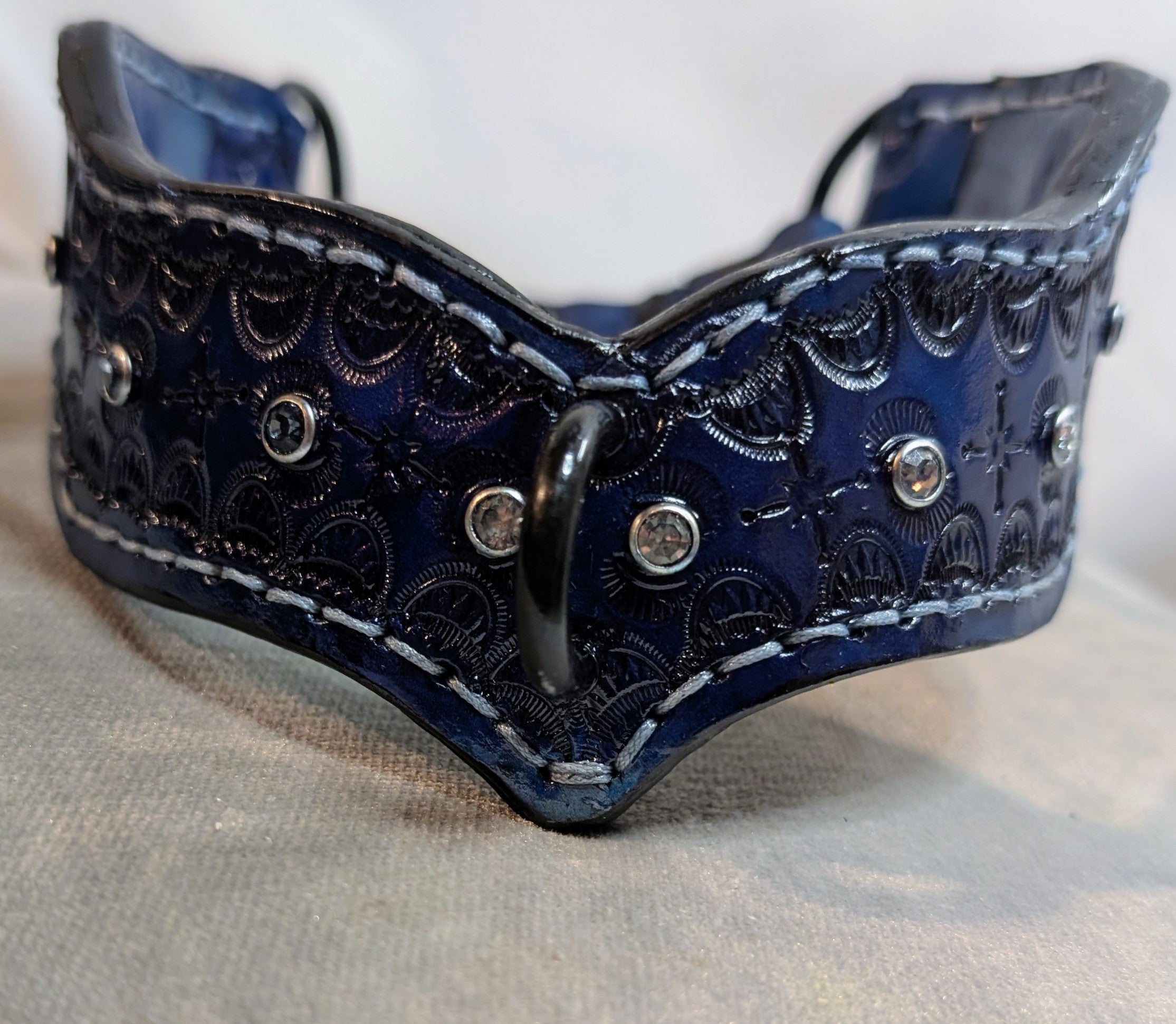 Dark Blue, Buckled, Rebel-cut Working Collar with rhinestones