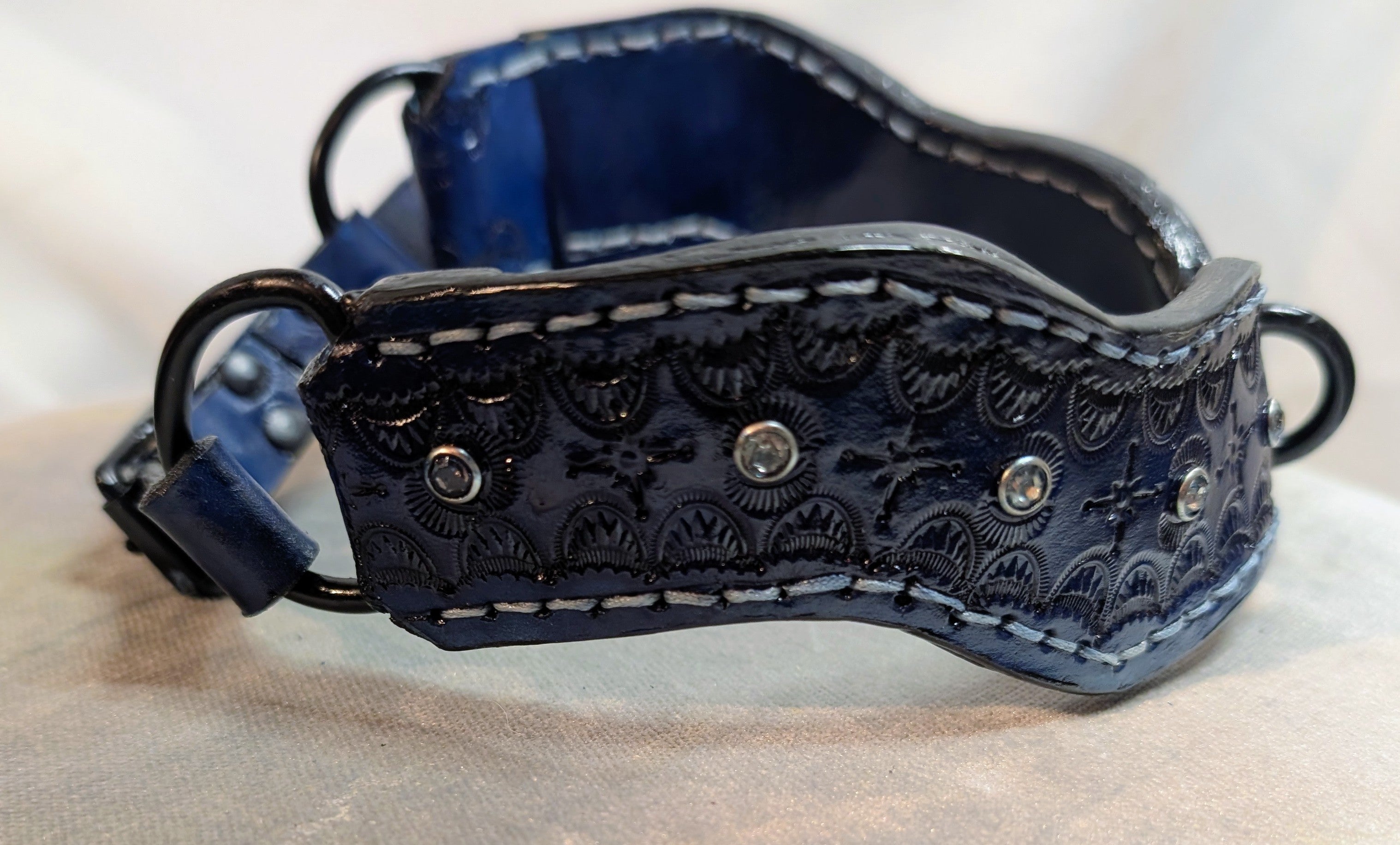 Dark Blue, Buckled, Rebel-cut Working Collar with rhinestones