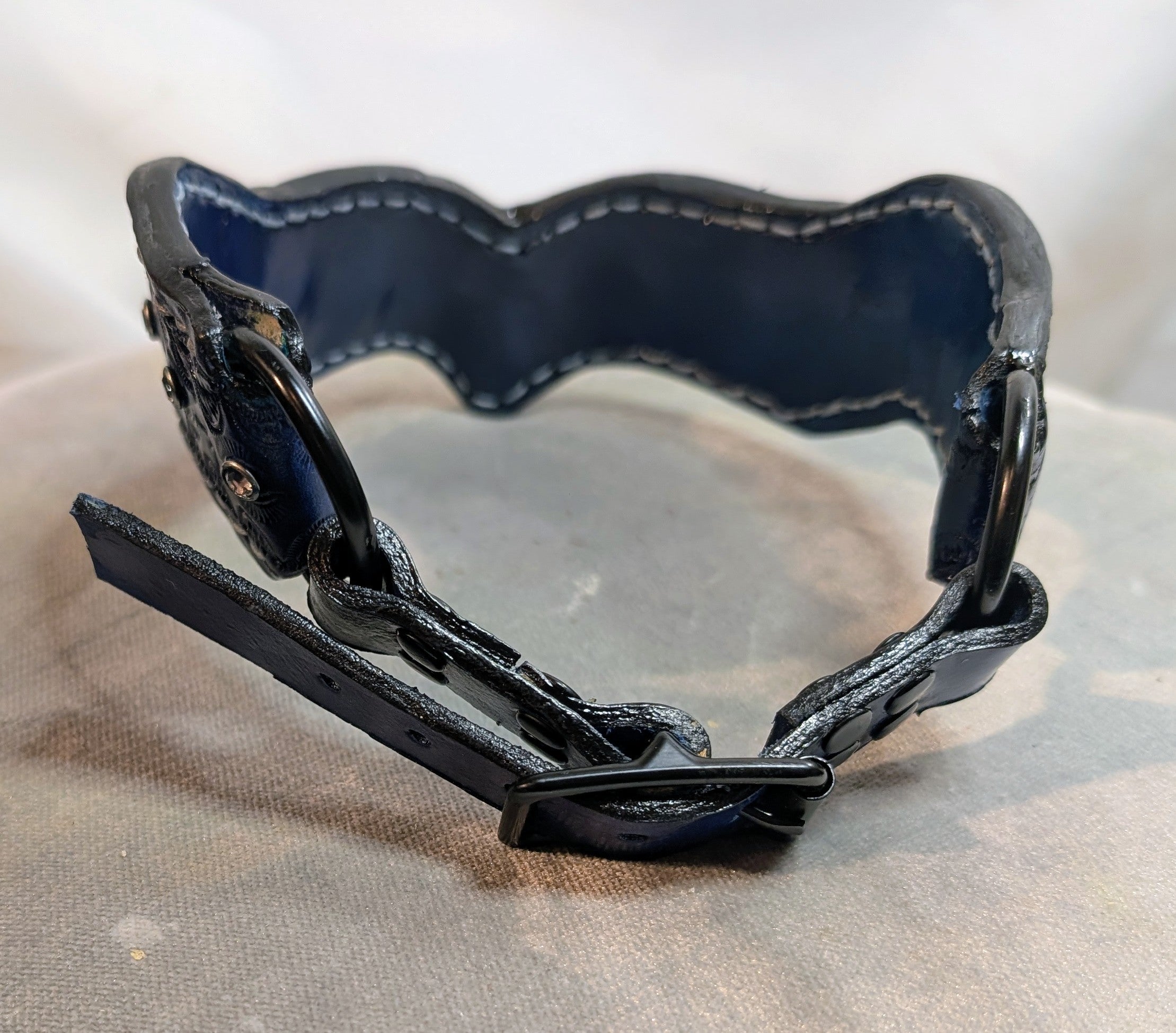 Dark Blue, Buckled, Rebel-cut Working Collar with rhinestones