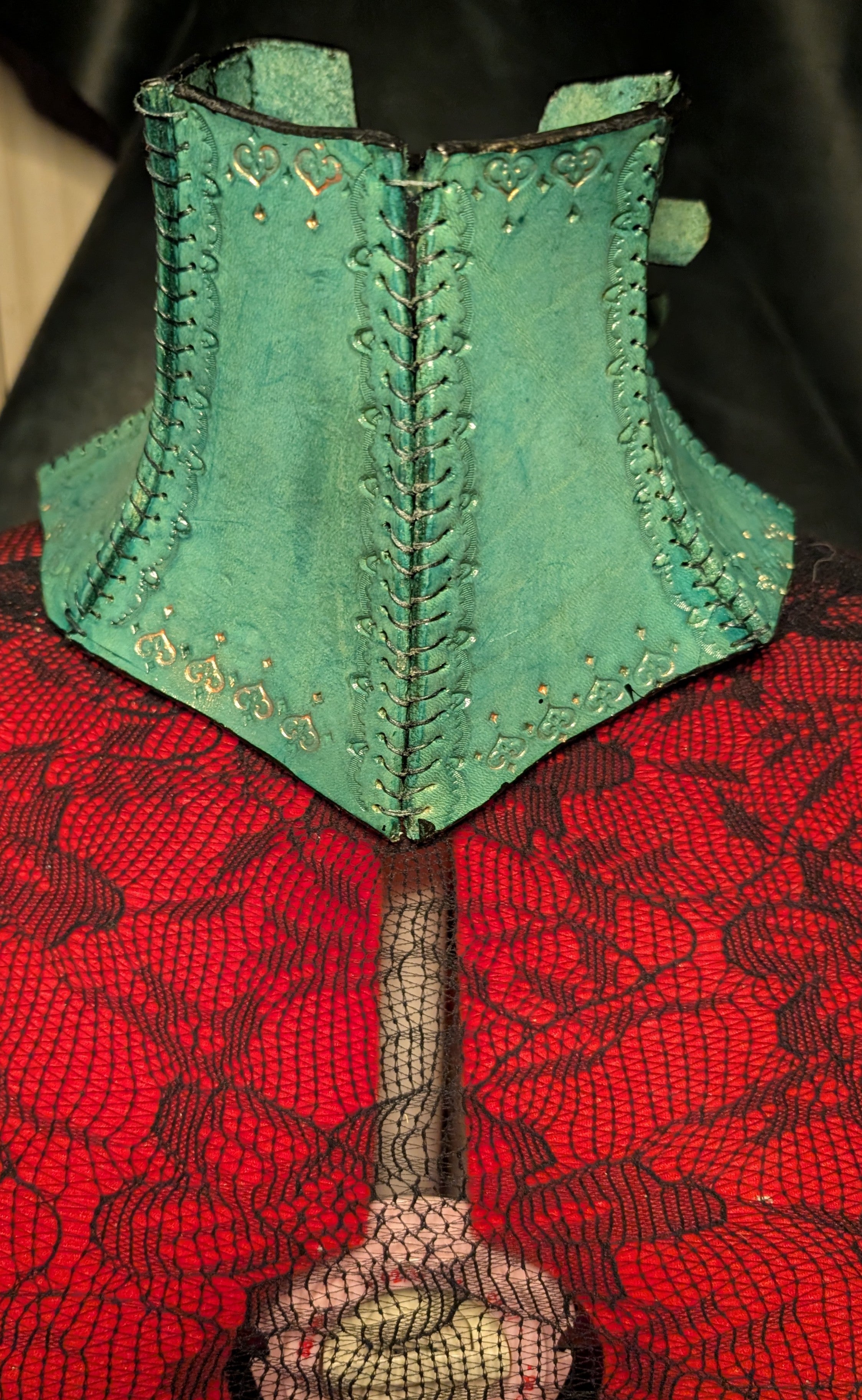 Posture Collar, unlined. Teal green leather